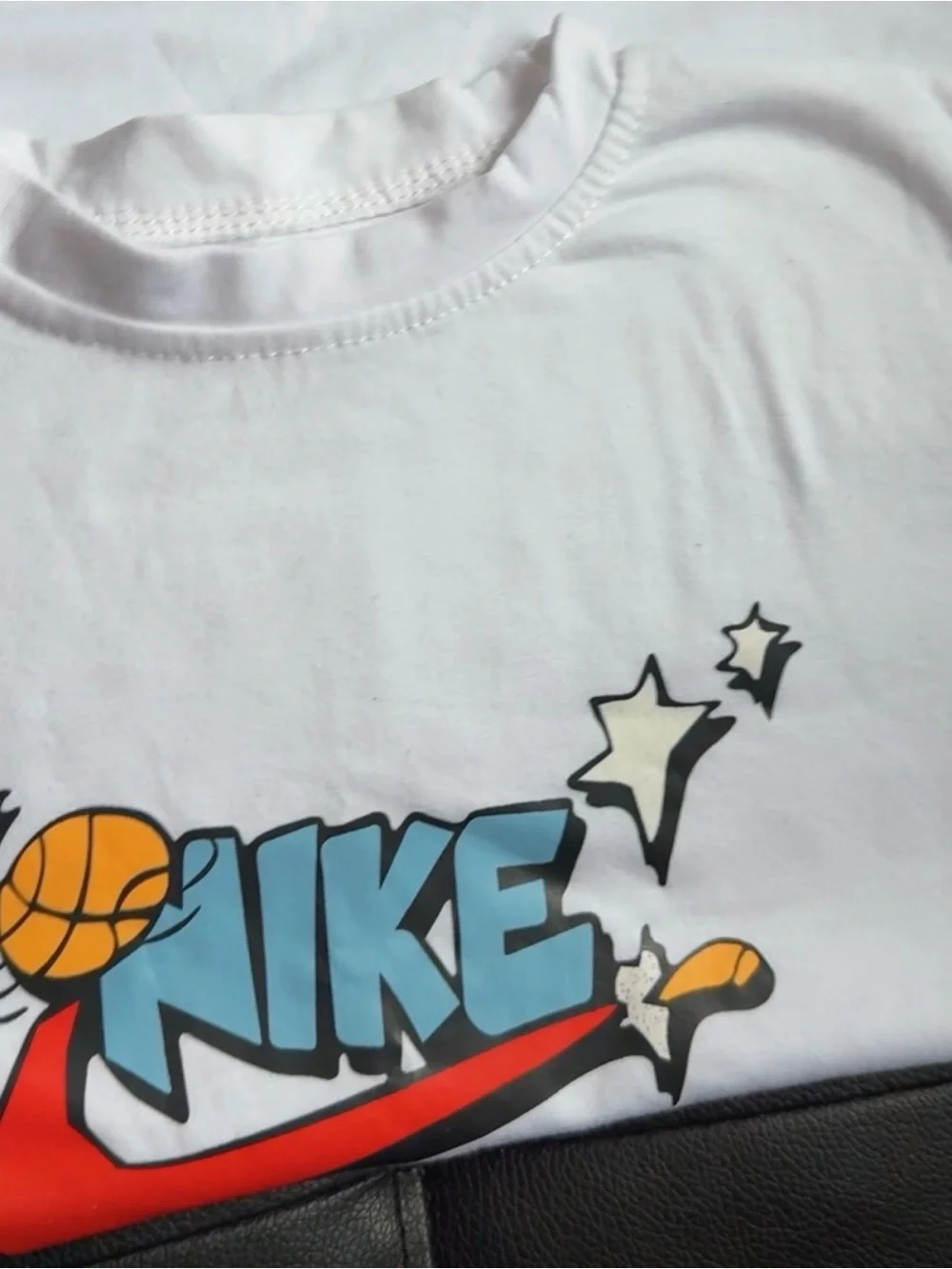 Kids White Graphic Tee with Orange Basketball Print